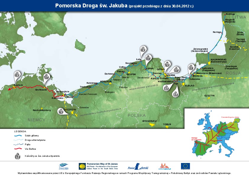 Mapa Pomorskiej Drogi św. Jakuba projekt przebiegu z dnia 30.04.2012 r.
