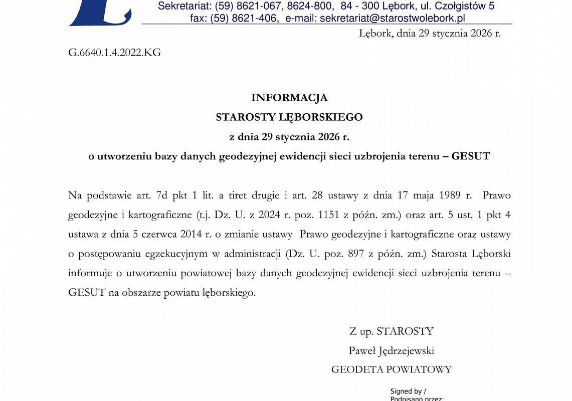 Informacja o utworzeniu GESUT