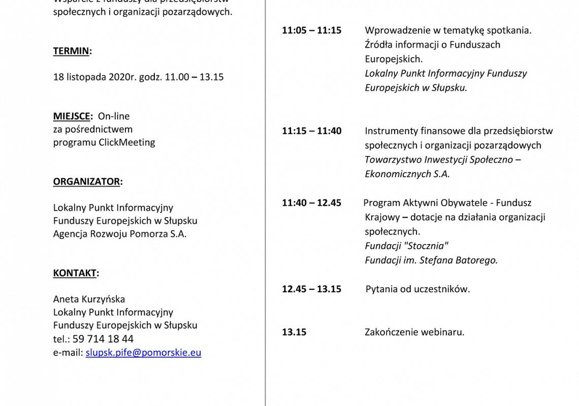 Webinar pn. „Wsparcie z