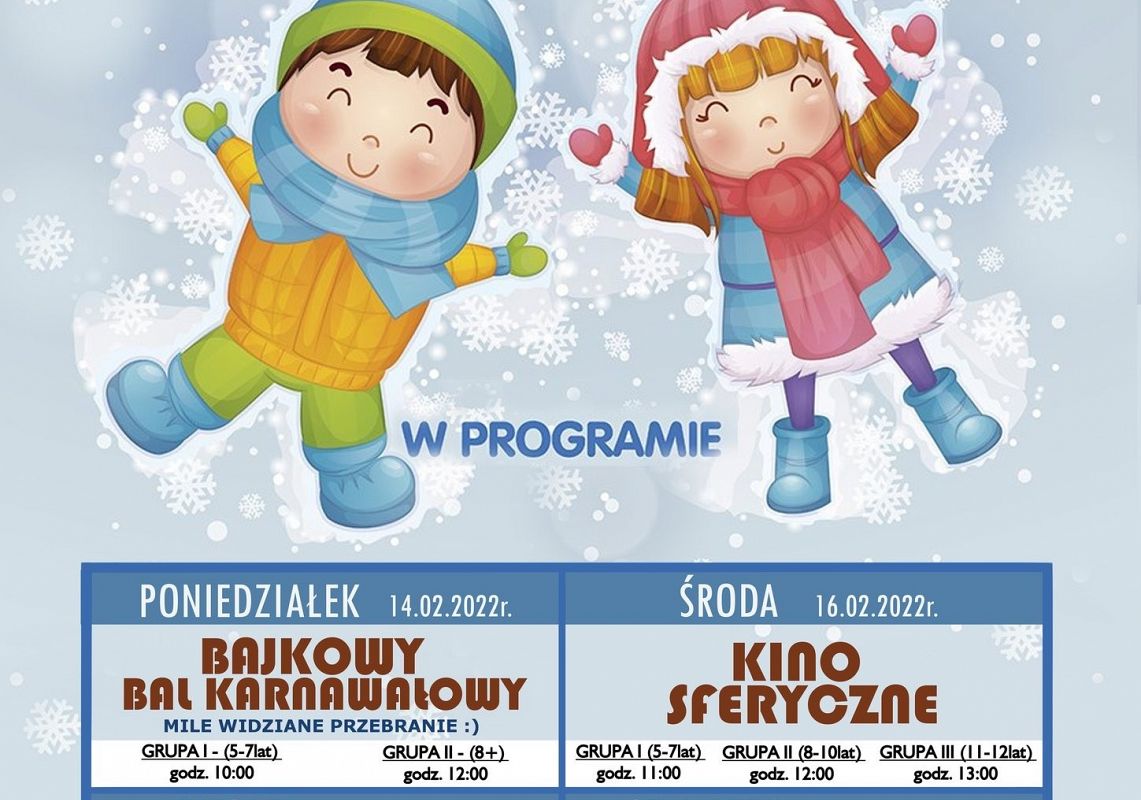 Plakat z programem ferii