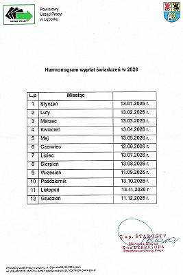 Harmonogram wypłat świadczeń