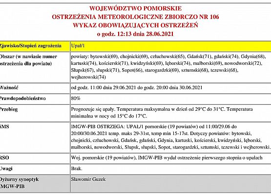 Grafika z treścią ostrzeżenia