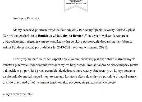 Gratulacje dla szpitala od