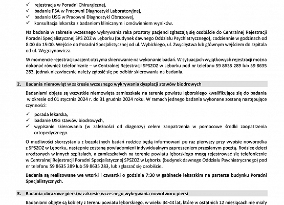 Informacja dotycząca zakresu