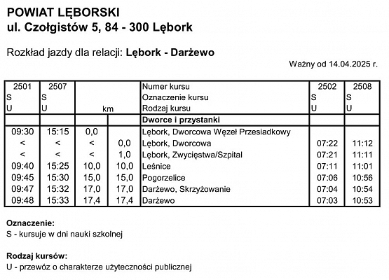 Lębork - Darżewo od 14.04.2025