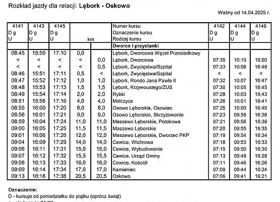 Lębork - Oskowo od 14.04.2025